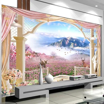 

Custom Photo Wallpaper 3D Pastoral Style Snow Mountain Balcony Murals Living Room Bedroom Home Decor Wall Painting 3D Wallpapers