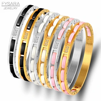 

FYSARA 361L Stainless Steel White Black Ceramic Bracelet Bangle for Women Men Fashion Crystal Screw Bangle Couple Lover Jewelry