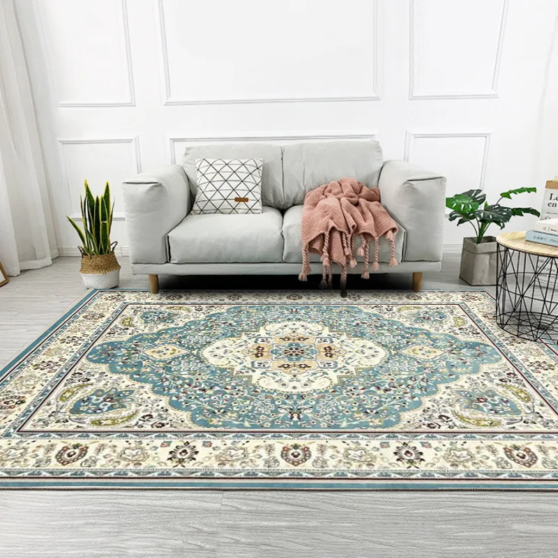 

Cross Border Persian National Wind Retro Light Blue European Style Mat Bedroom Living Room Anti-slip Bedside Rug to Coaster