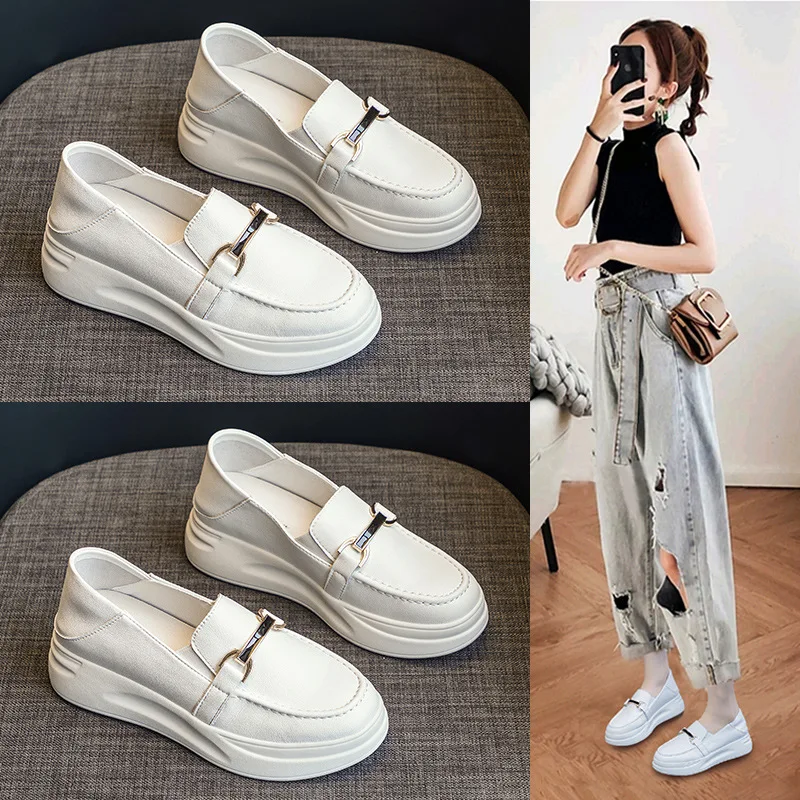 2022 Spring, Summer and Autumn New White Shoes Thick-soled Casual Women's Shoes Pedal Platform Women's Single Shoes