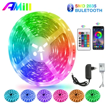 

AMill Bluetooth LED Strip Light RGB SMD2835 5M 10M Flexible Ribbon DIY Led Light Strip RGB Tape Diode DC 12V For Room Decoration