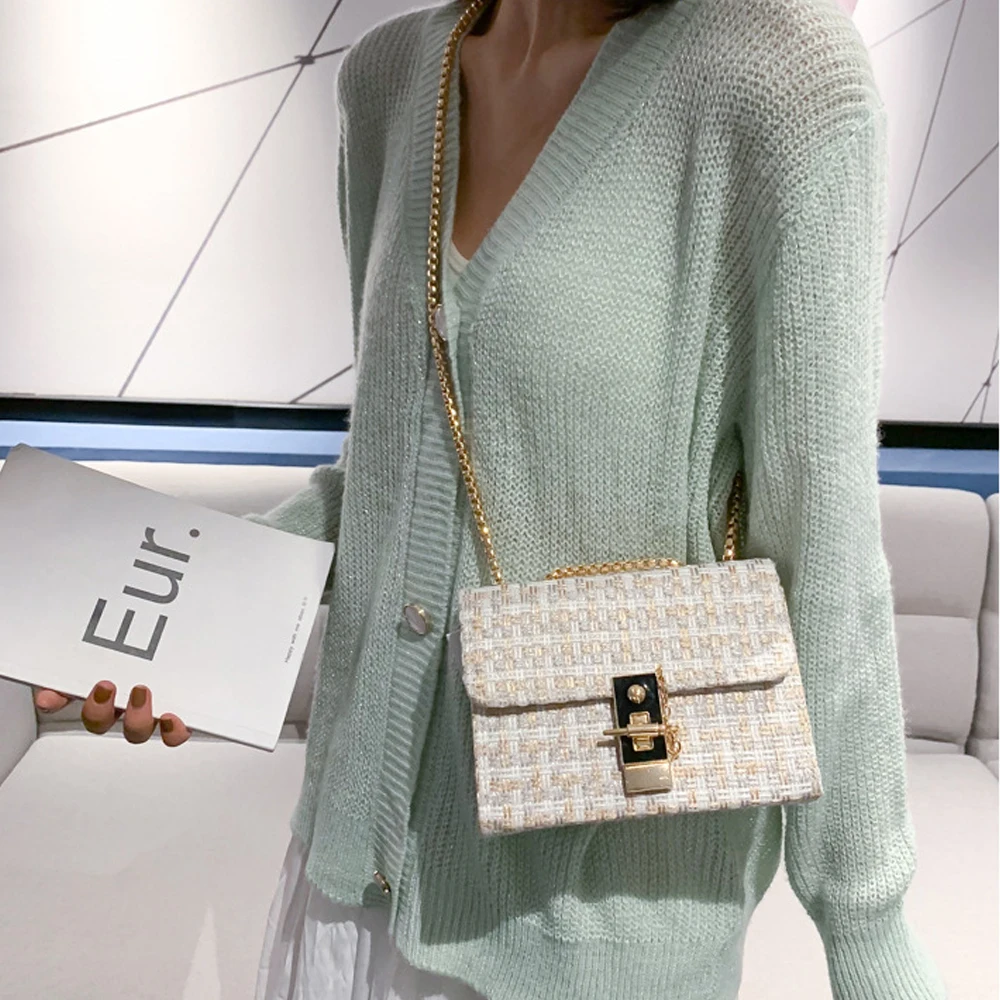

Lattice Print Crossbody Bag for Women All-match Fashion Chain Shoulder Flap Patchwork Plaid Lady Messenger Bag Bolsas De Mujer