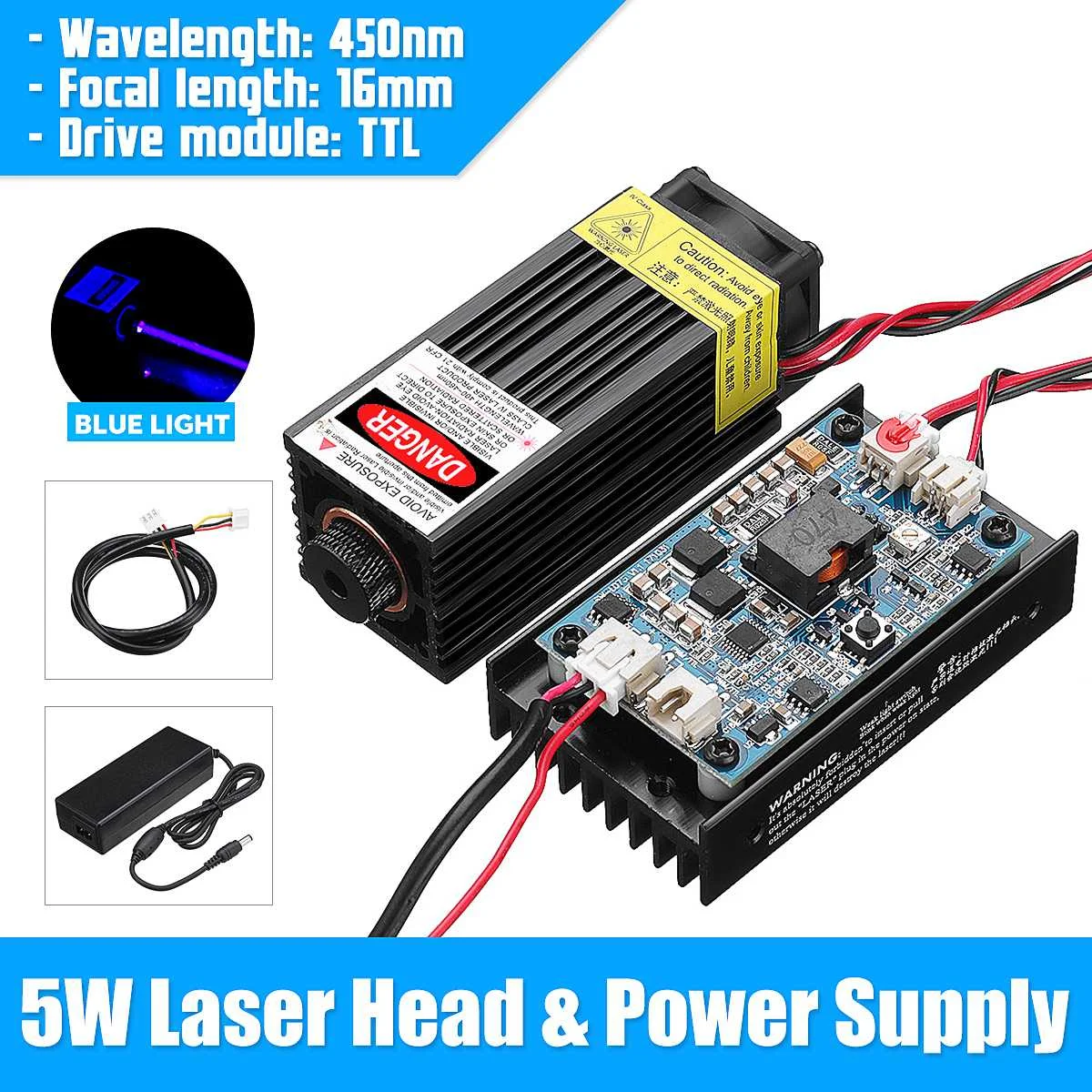 

450nm 5W Laser Engraving Machine Module Blue Light With TTL Modulation For Wood Router CNC Laser