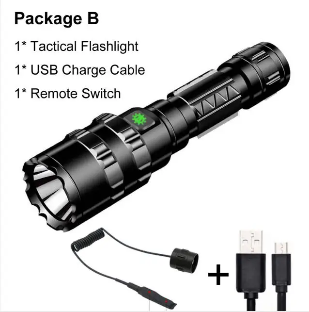 Package B 65000lm 5 режимов Красный/Зеленый/Белый тактический фонарик мини USB L2 открытый охотничий свет водонепроницаемый фонарик Фонарь на 18650 - Испускаемый цвет: Package B