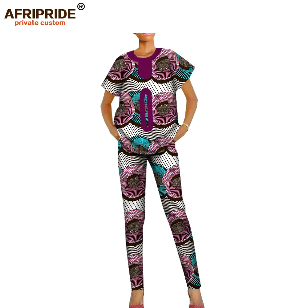 Весенние повседневные брюки для женщин AFRIPRIDE короткий рукав o-образным вырезом топ+ длина лодыжки тонкие брюки женский батик хлопковый комплект A1826004