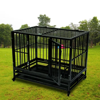 

Durable 42" Heavy Duty Dog Cage Crate Kennel Metal Pet Playpen Portable with Tray Black