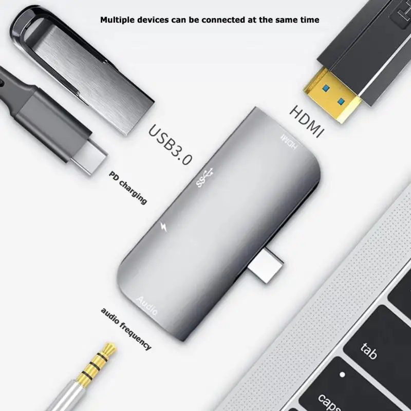 4 в 1 USB C концентратор тип-c к 4K HDMI+ USB3.0+ 87 Вт PD+ 3,5 мм аудио разъем адаптер