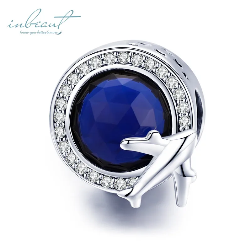 S925 стерлингового серебра fit Pandora браслет синий земля Тур самолет бусины Круглый Циркон 925 Aircarft талисманы для цепочки ювелирных изделий