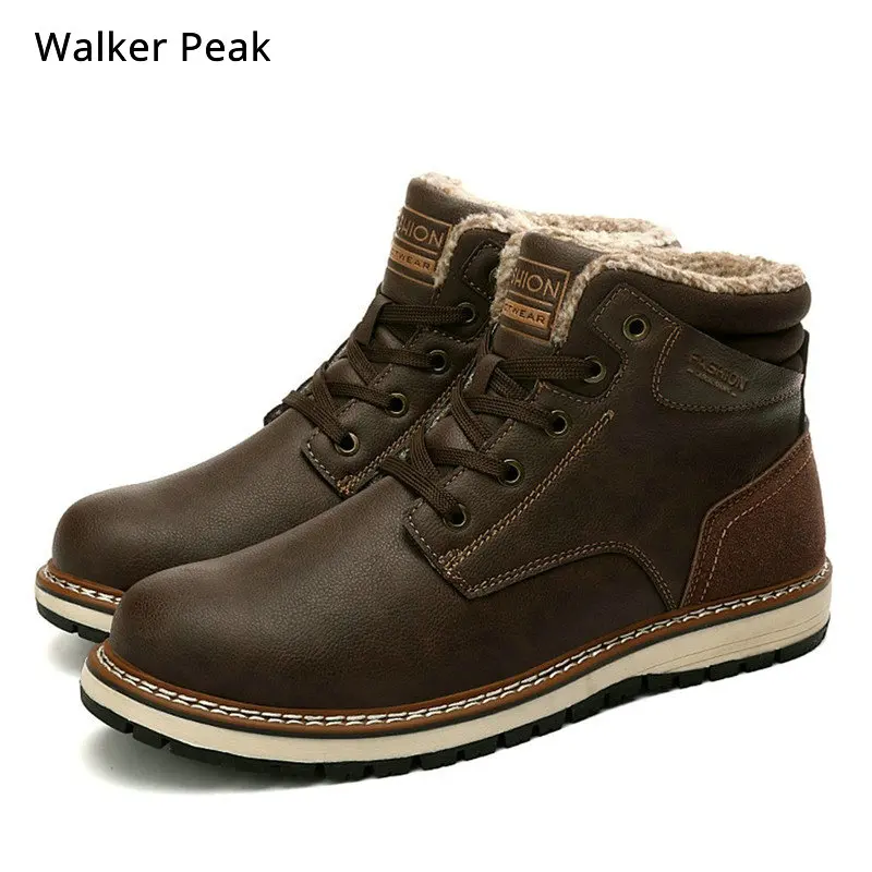 Comprar Botas de invierno para hombre con piel 2019 botas de nieve de tobillo cálido para hombres zapatos de cuero genuino calzado masculino moda de goma andador pico