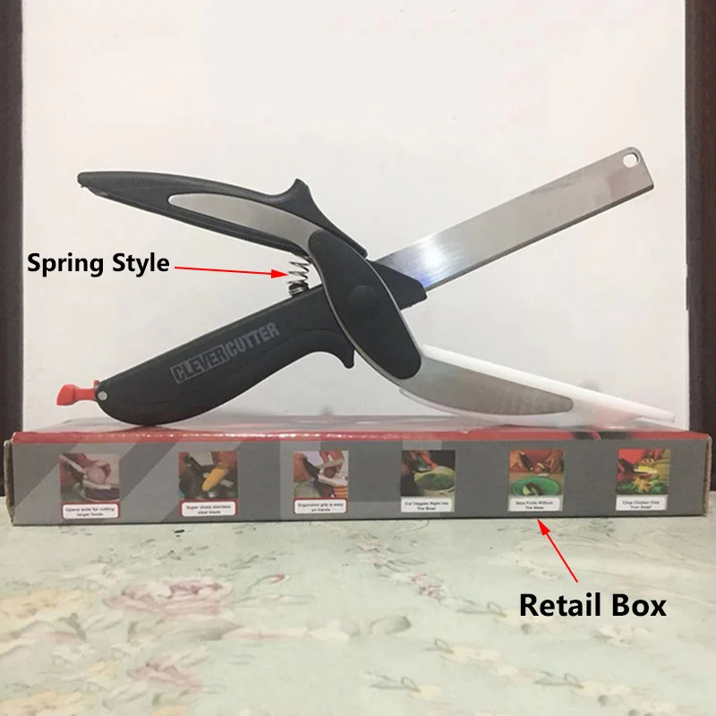Style B Retail Box Дропшиппинг Многофункциональный Умный нож ножницы 2 в 1 разделочная доска утилита резак нож для овощей из нержавеющей стали - Цвет: Style B Retail Box