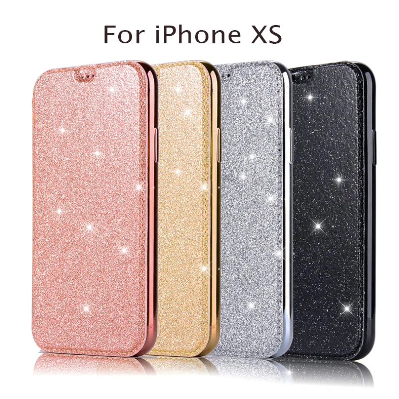 

Glitter Wallet Flip Book PU Leather Phone Case For iPhone X XR XS Max 5 5S SE 6 6S 7 8 Plus Transparent Clear Back Cover Capa