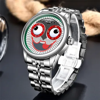 

Funny Joker Face Automatic Mechanical Mens Watches Waterproof Full Steel Sports Men Wrist Watches relogio masculino