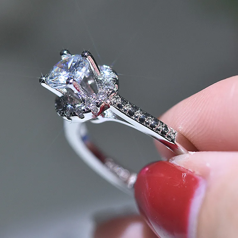 Silver Ring 925 Sterling Silver Ring Simulation Diamond CZ Ring Suitable For Female Charm Jewelry Engagement Gifts