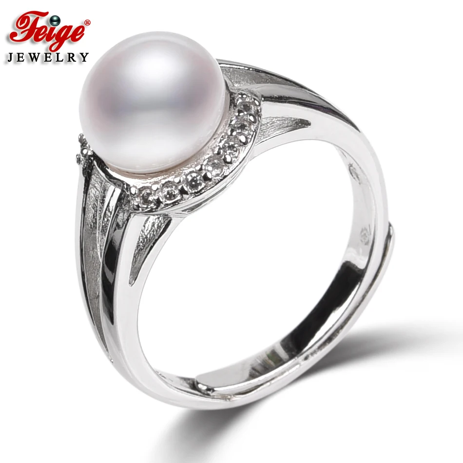 

Two Colors Optional Trendy Style Natural Pearl Women Rings Fine Jewelry 8-9MM Freshwater Cultured Pearl Ring Dropshipping FEIGE