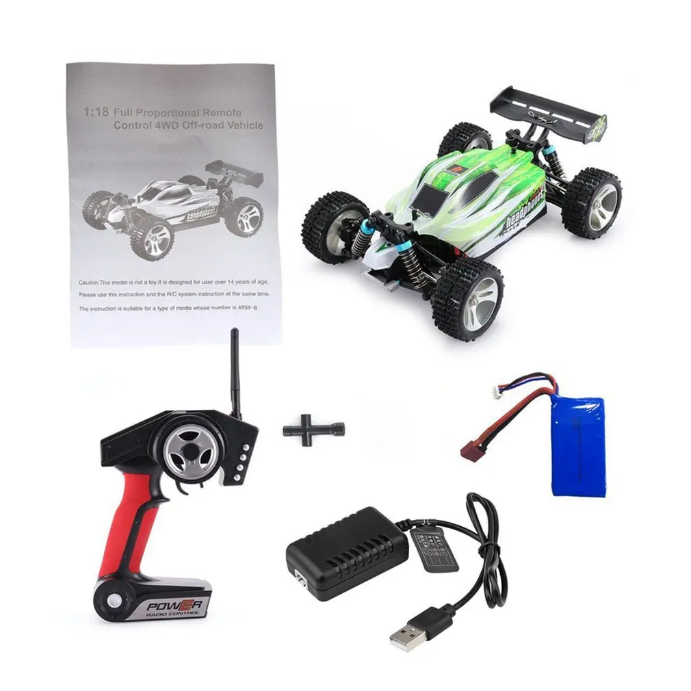 

WLtoys A959B 2.4G 1/18 Full Proportional Remote Control 4WD Vehicle 70KM/h High Speed Electric RTR Off-road Buggy RC Car