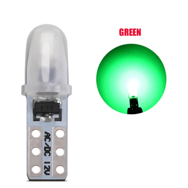 10Pcs T5 W3W W1.2W LED Auto Car Dashboard Light 3014 2-SMD Reading Instrument Panel Lamp No Polarity Bulb White Amber 12V DC Green