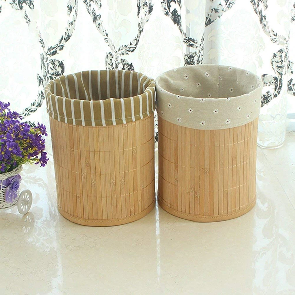 Creative Bamboo Trash Can Natural Round Wastebasket Environmentally Friendly Bathroom Accessories for Office Home Bedroom