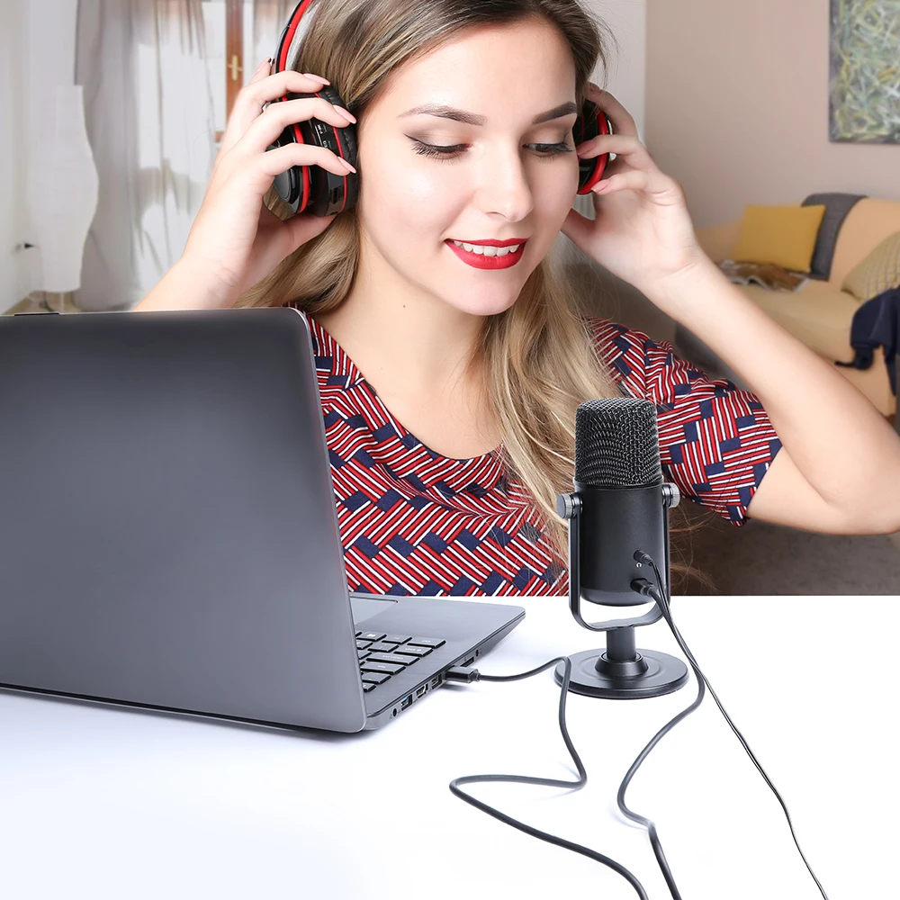 USB Microphone MAONO AU 902 Cardioid Condenser Mic with Dual Volume Control Mute Button Monitor Headphone Jack for Vocal Podc