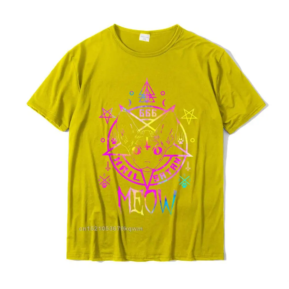 comfortable Tops Tees Latest O-Neck 3D Printed Short Sleeve 100% Cotton Men Tshirts Normal Tee-Shirt Drop Shipping Hail Satan Meow Demonic Sphynx Cat 666 Halloween T-Shirt T-Shirt__3713 yellow