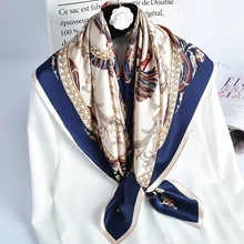 100% Natural Silk Square Scarf for Women Print Bufanda Mujer Real Silk Headscarf Large Pure Silk Bandana Foulard Femme 88x88cm