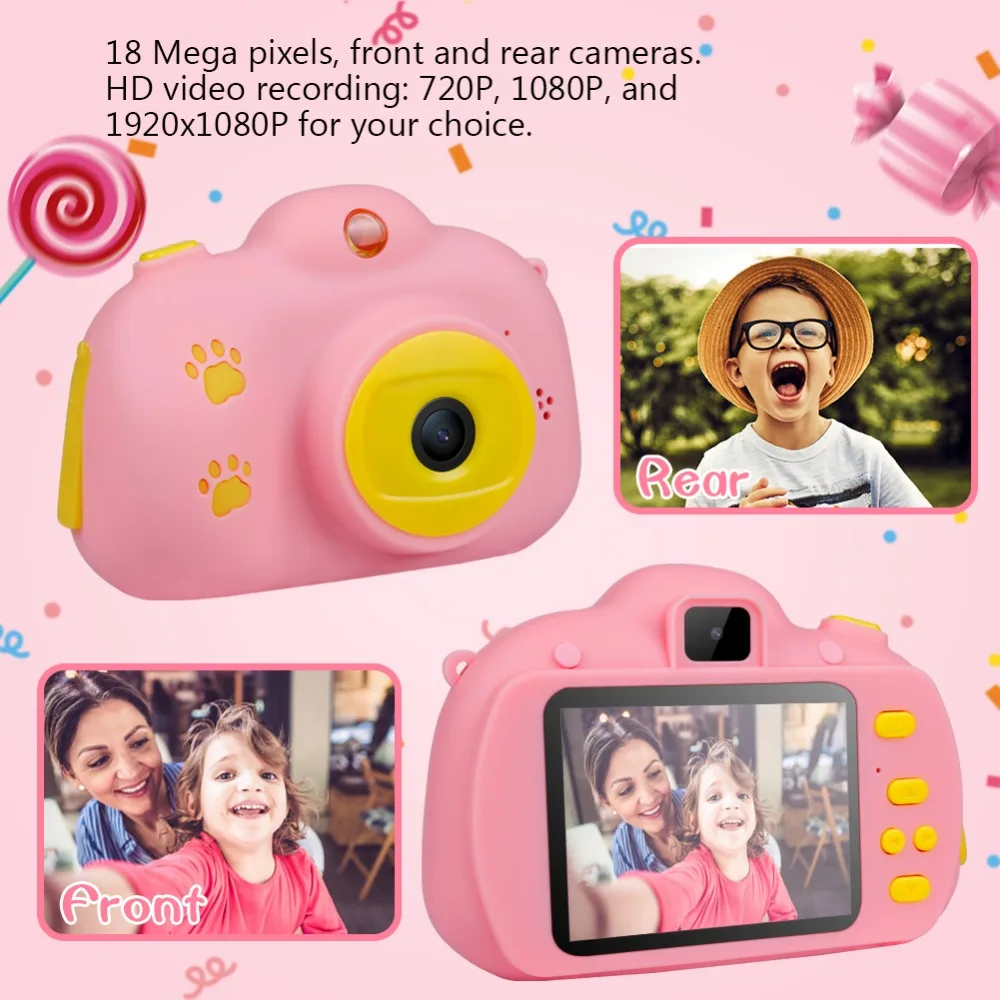 Детская камера, игрушки для детей, цифровая камера 18 МП HD с картой 32G, экран 2,4 дюйма, двойная Селфи, видео игра, видеокамера, игрушки для детей