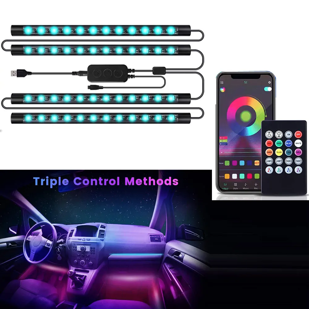 

4 в 1, автомобильная светодиодная лента RGB с Bluetooth и управлением через приложение