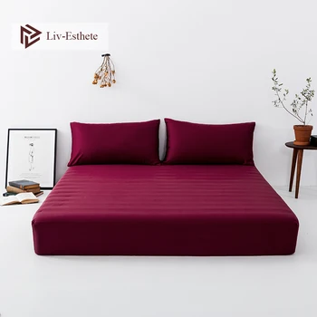 

Liv-Esthete 100% Silk Wine Red Fitted Sheet Silky Healthy Mattress Cover Double Queen King Bed Sheets Pillowcase For Women Men