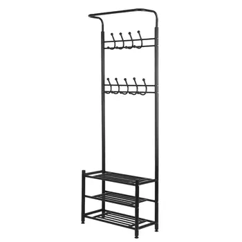 

Multi-Purpose Entryway Shoes Storage Organizer Hall Tree Bench With Coat Rack Hooks Clothes Stand Perfect Home Furniture