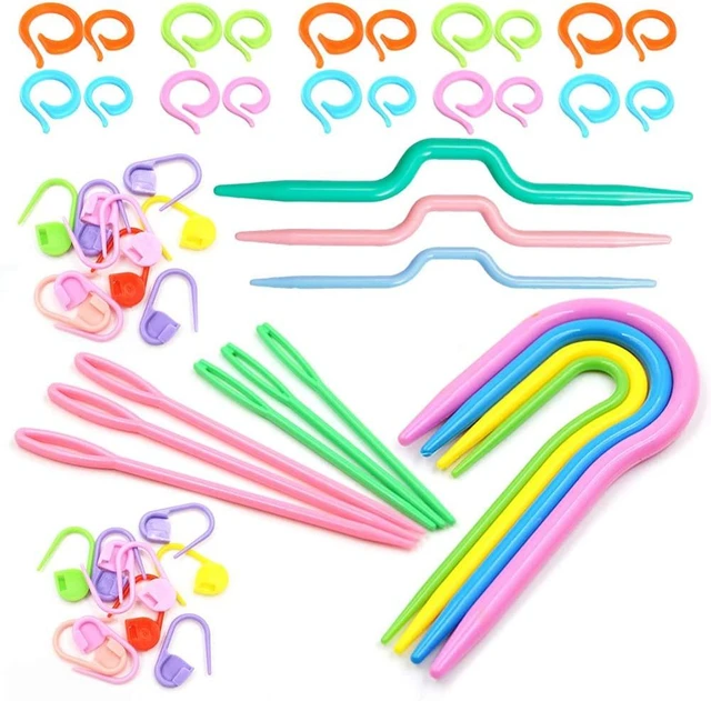 53 PCS Crochet Marker Kit with Large Eye Plastic Needles, Stitch Marker  Ring, Crochet Clips, U Shape Needles, Plastic Bow Shape Needles for  Beginner 