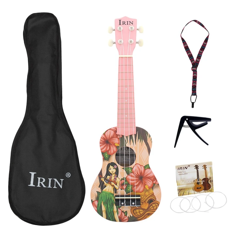 

Irin 21 Inch Pink Soprano Ukulele Ukelele Guitar 4 Strings Acoustic Hawaiian Guitar Musical Instruments for Girl Beginner