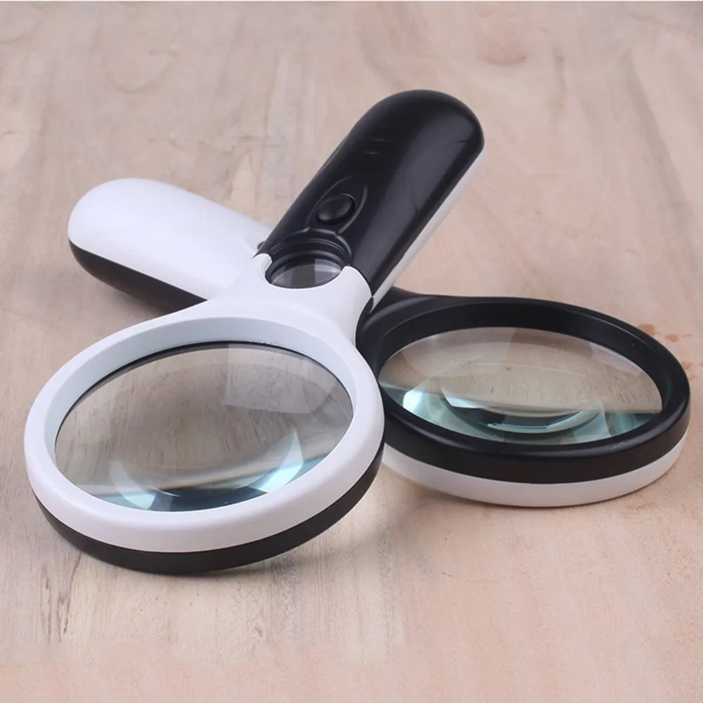 Double Lens Three LED Lights Handheld Light Reading Identification Jewelry High Magnification Magnifier