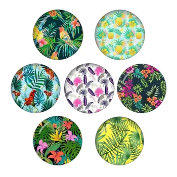 

Tropical Green Plant Leaf Round Glass Cabochon & Glass Dome Beads Jewelry Findings For Earring Necklace Keychain 10pcs/lot