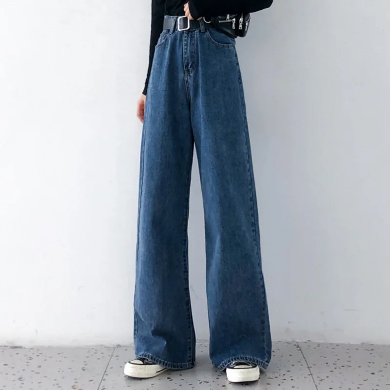 SHENGPALAE Новые Модные осенние зимние бежевые однотонные прямые джинсовые штаны с высокой талией Свободные повседневные корейские брюки FV202