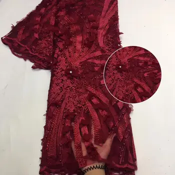 

Madison High Quality Nigerian 3D Wedding Lace Fabric Red Color Latest Beaded African Laces 2020 French Net Lace Fabric For Dress