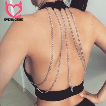 

Evenworse Chain Backless Women's Crop Top Tanks Cotton Halter Bodycon Sexy Streetwear 2020 Summer Slim Camis Clothes Party Club
