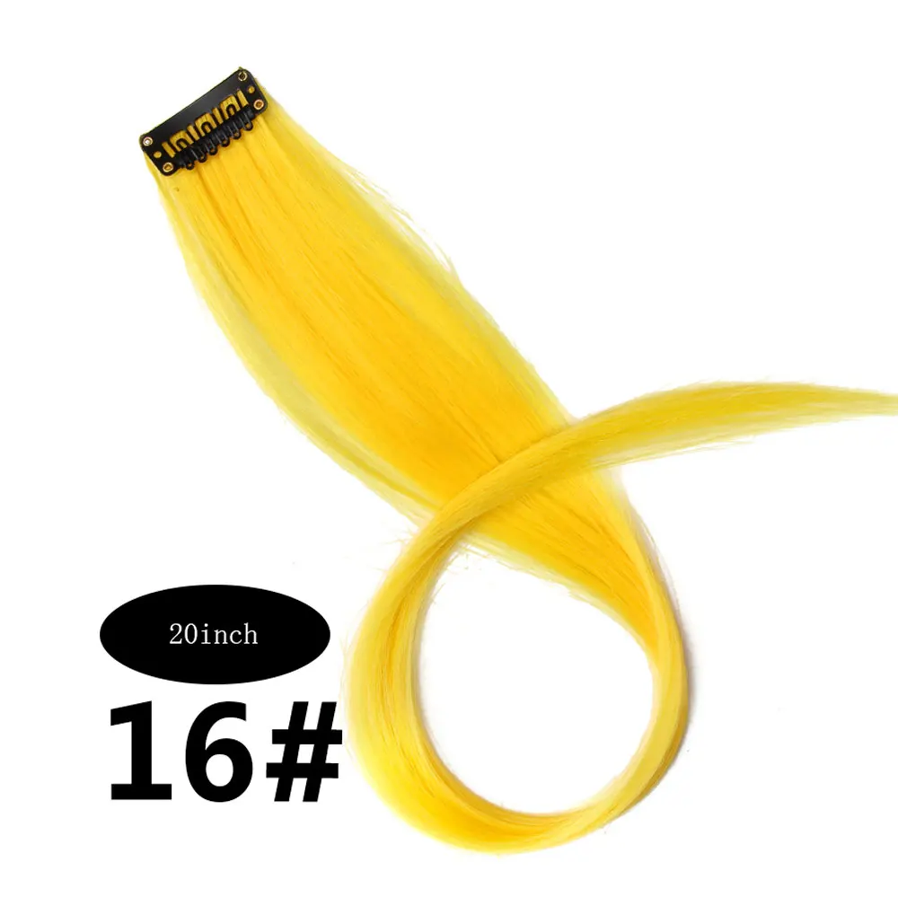 Очаровательные 2" Выделите синтетические волосы для наращивания синтетические клип-в один кусок полоски длинные прямые волосы кусок для любителей спорта - Цвет: yellow