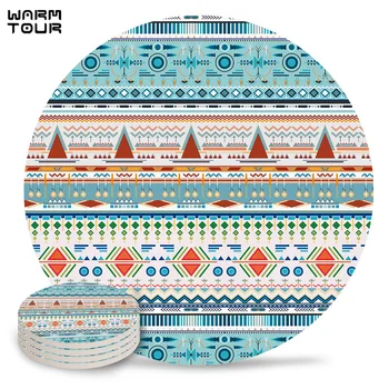 

4/6/8 PCS Boho Ethnic Pattern Placemat Ceramic Drink Coasters Table Decoration Absorbent Moisture