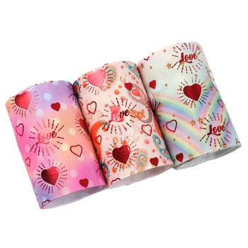 

Valentines' Day Love 3" 75mm Gold Foil Printed Grosgrain Ribbon Fabric DIY Wrapping/Party/Hair Bow Art Sewing 50y,50Yc9108