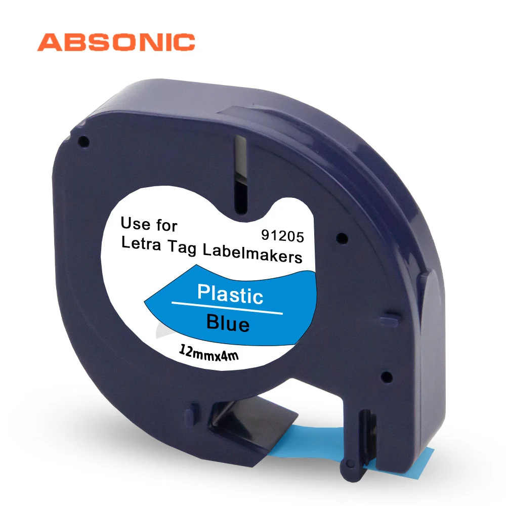 Absoonic Comaptible для Dymo LetraTag 91205 пластиковая лента этикеток черный на голубом 12 мм * 4 м