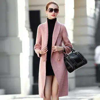 

Autumn Winter Women Coat Plus Size 3XL Solid Single Breasted Woolen Blends Coats For Women Trench Outerwear