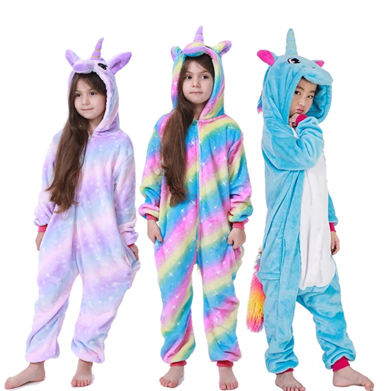 Пижамы кигуруми для детей, фланелевые зимние рождественские пижамы с единорогом, пижамы с животными для девочек, пижамы для мальчиков, детские пижамы для сна