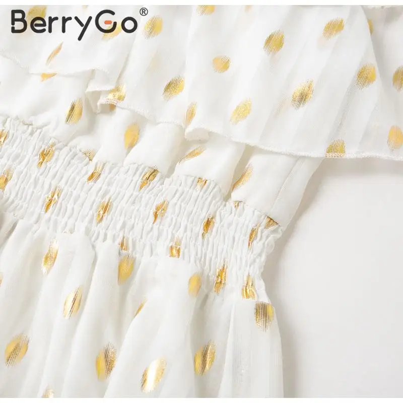 BerryGo, элегантное сексуальное длинное праздничное платье с оборками и открытыми плечами, повседневное праздничное пляжное белое платье в горошек, весенне-летнее платье макси, vestido