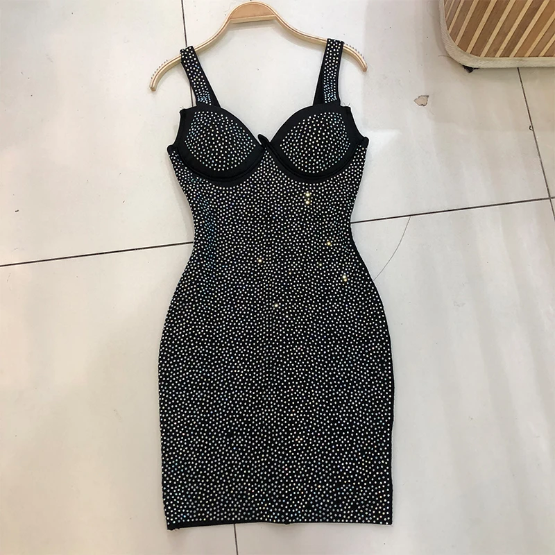

2020 Spring Summer New Fashion Rhinestone Dress Women's Slimming Stretch Slip Dress Package Hip One Step Dresses Female Vestidos
