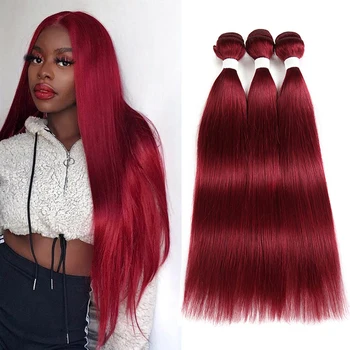 

Brazilian Human Hair Weave Bundles Straight Pre Colored 100% Human Hair Bundles 99J/Burgundy Non-Remy Hair 8-26 Inch 1/3 PCS
