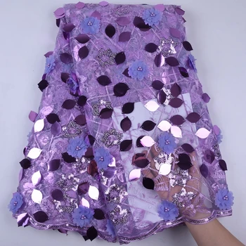 

3D Flower African Sequins Lace Fabrics High Quality French Mesh Lace Fabric With Big Sequins For Nigerian Wedding Dress F1726