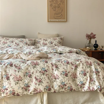 100% Natural Cotton Vintage Pastoral Flowers Girl Bedding Set 2