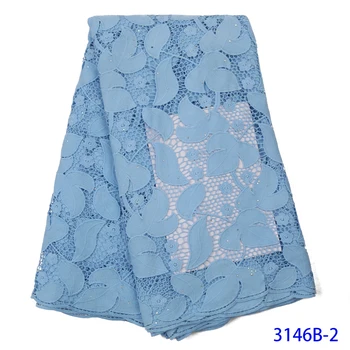 

Sky Blue Latest African Cord Lace Fabric For Women Nigerian Lace Fabrics with Stones High Quality Guipure Lace Fabric GD3146B-2