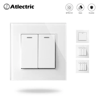 

Atlectric Wall Button Switch 1 2 3 4 Gang 1 2 Way Button Switches Light Switch On / Off Glass Panel Outlet Lamp Light Switch
