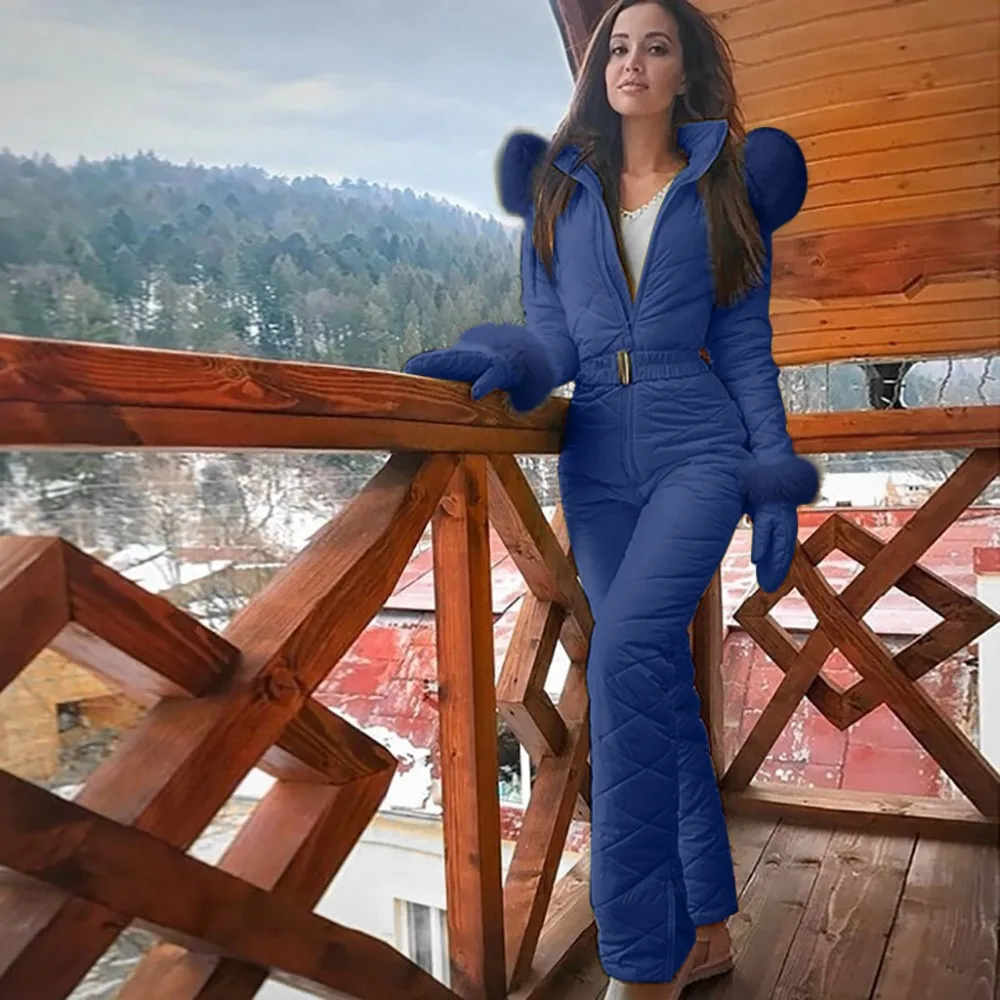 Женский модный цельный лыжный комбинезон, повседневный толстый зимний теплый лыжный костюм для сноуборда, уличные спортивные лыжные штаны, комплекты на молнии, лыжный костюм