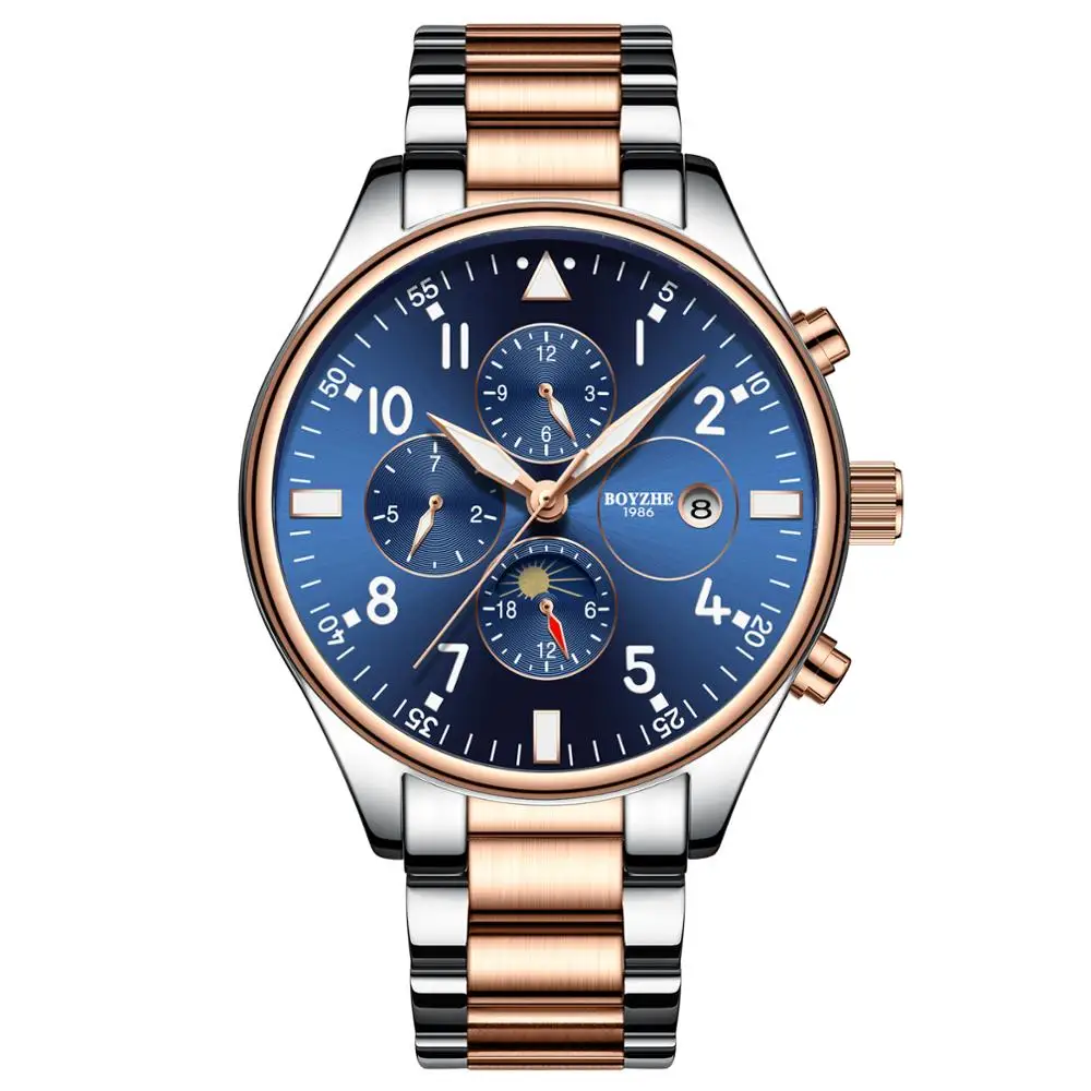 

Boyzhe Men's Multifunctional Mechanical Watch Montre homme Luminous Waterproof Business Simple Men's Watch Relógio Masculino